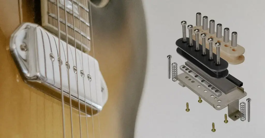 Gros plan des aimants de micro de guitare montrant les tailles des tiges et des barres alnico.