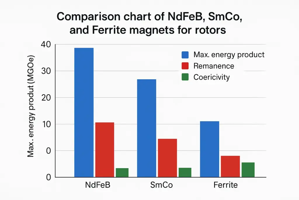 Tableau comparatif des aimants NdFeB, SmCo et Ferrite pour rotors
