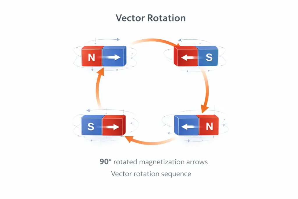 Rotationsmuster des Magnetisierungsvektors in einer 4-Segment-Halbach-Anordnung