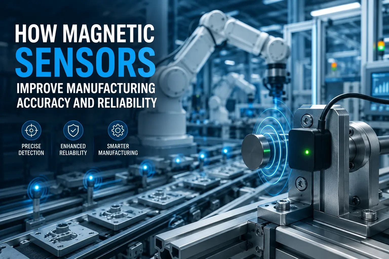 Magnetic sensors improving accuracy in an automated manufacturing line