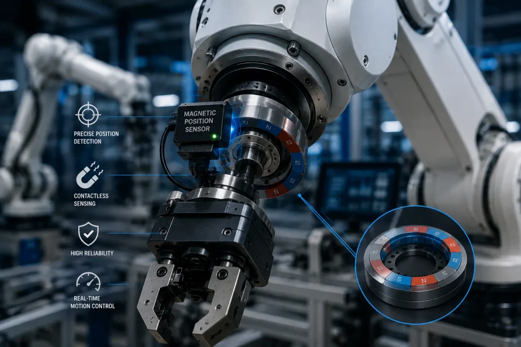 ロボットの位置および動作制御用磁気センサー